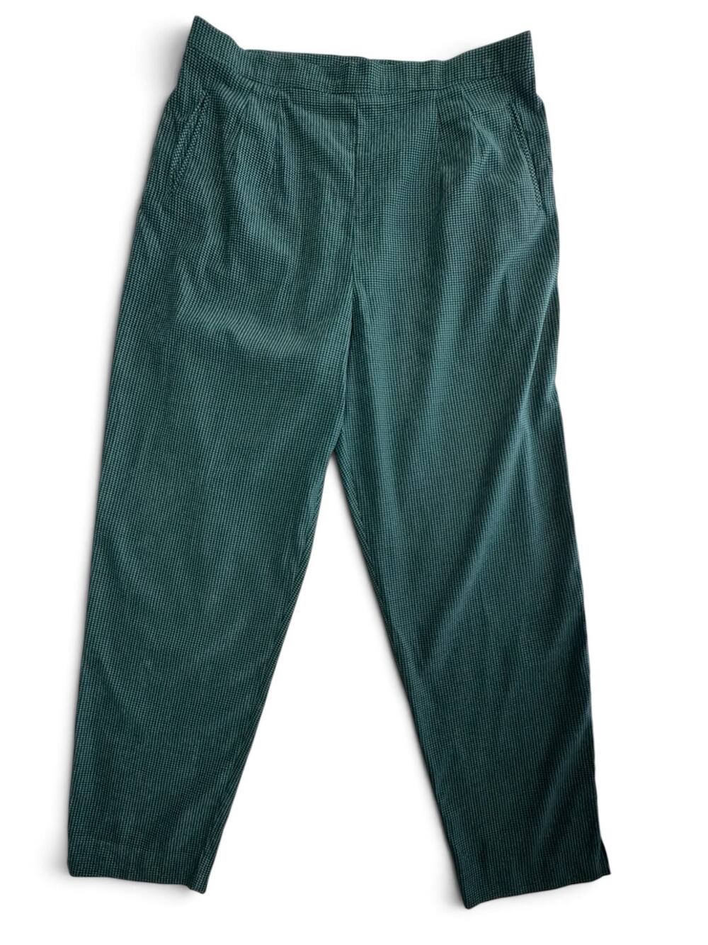 Vintage Sharon Young Womens 16 Green Houndstooth Trousers Pants Made in USA